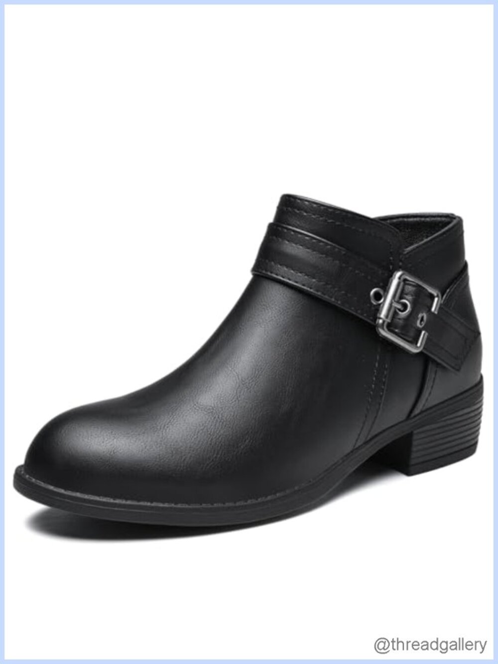 Women's Ankle Boots Low Heel Round Toe Leather Side Zipper Booties
